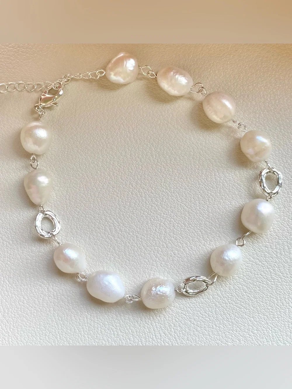 Freshwater Pearl Link Bracelet - White Pearls